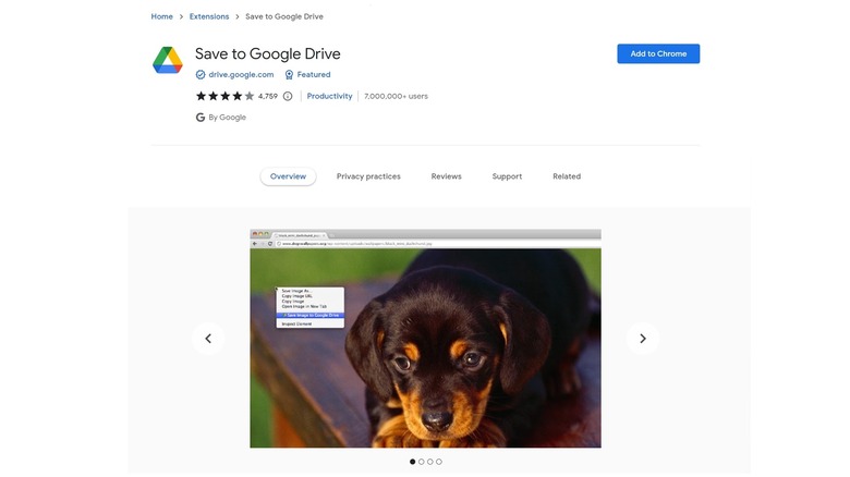 Save to Google Drive extension page