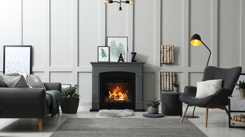 living room with electric fireplace