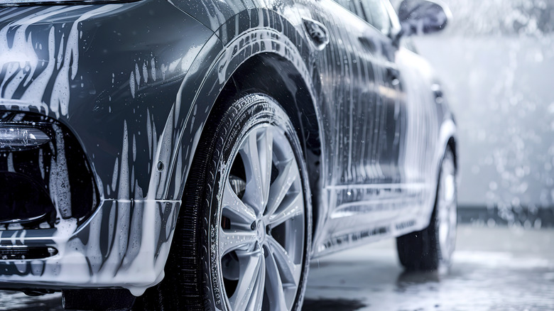 Soapy car in car wash
