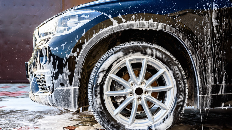 Soapy car in car wash