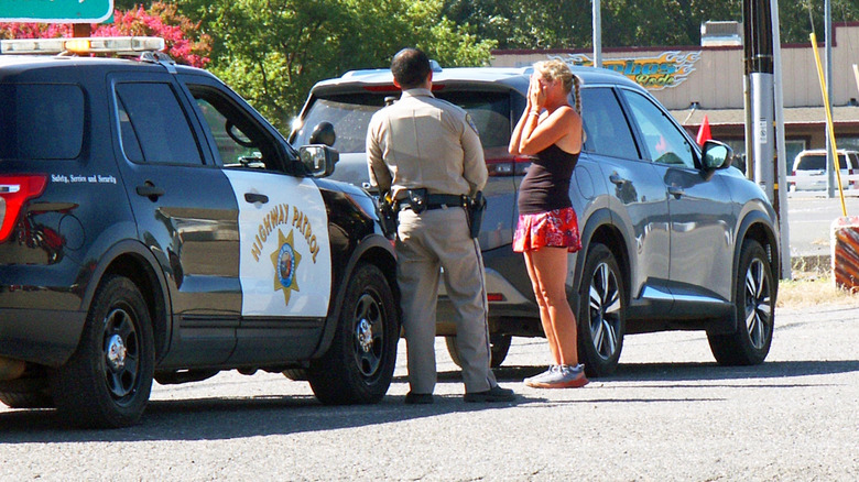 Woman getting pulled over by California Highway Patrol