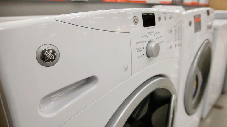 close-up of the top controls of a GE clothes dryer