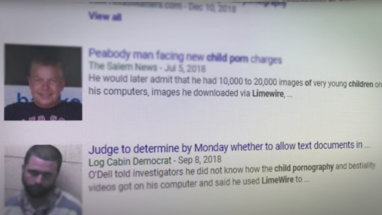 Screenshot of news stories detailing LimeWire's role in the facilitation of child pornography