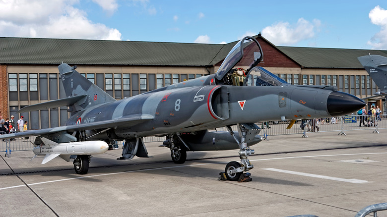 Super-Étendard with anti-ship missile parked tarmac