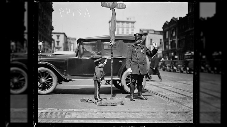 Police directing traffic in Washington, D.C., circa 1924.