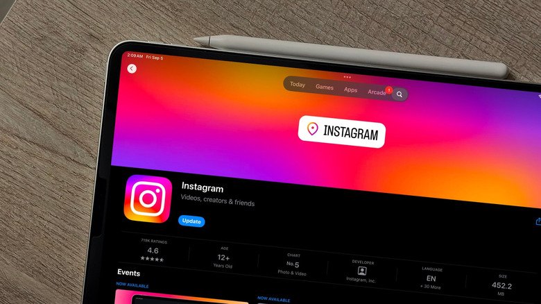 Instagram App Store page displayed on an iPad