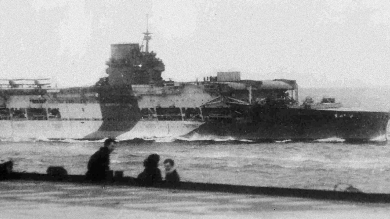 The HMS Glorious as seen from the HMS Ark Royal before its final fateful mission.