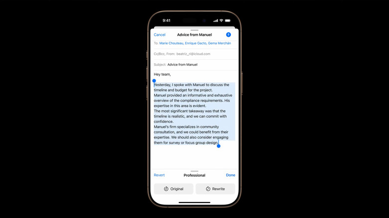 Apple Intelligence Writing Tools on iPhone 16