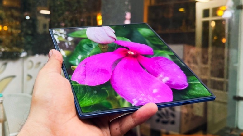 Hand holding a folded-out Samsung Galaxy Z Fold 7