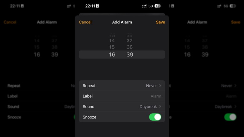 Apple Alarm ending at 16:39