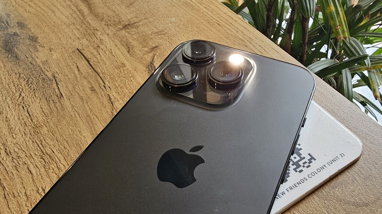 iPhone camera with flashlight on