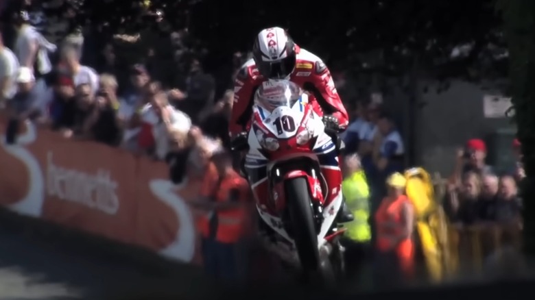 A rider competing in the Isle of Man TT race