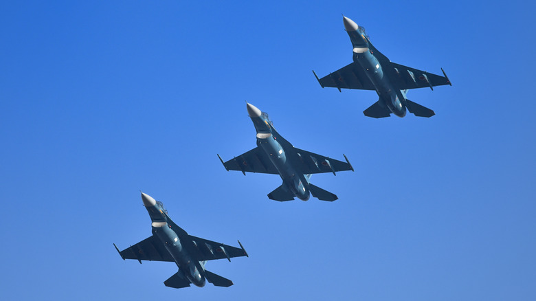 Three japanese F-16's flying