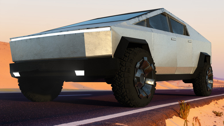 Tesla Cybertruck on desert road