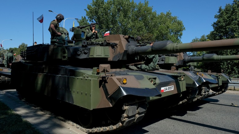 K2 Black Panther Polish tanks on a paved street
