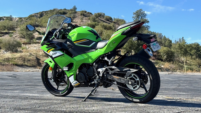 Kawasaki Ninja 500 parked in the mountains