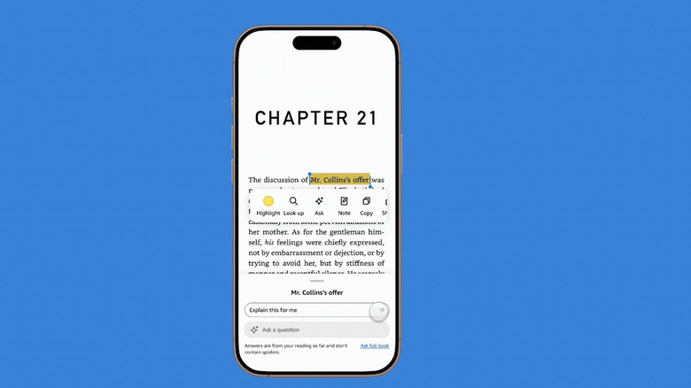 A screenshot of the Ask this Book feature on Kindle iOS