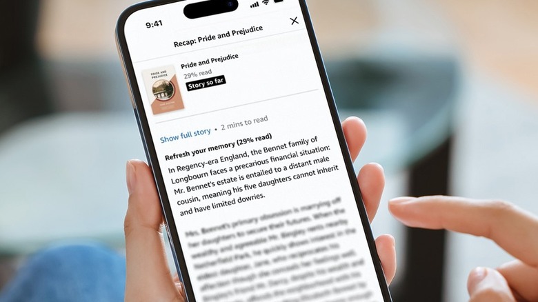 Reader accessing the Story So Far feature on the Kindle app