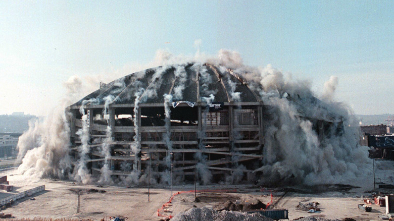 Seattle Kingdome shown collapsing during demolition