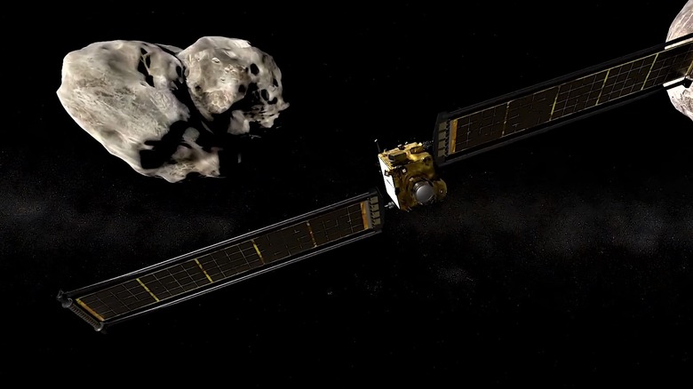 Demonstration of NASA DART spacecraft hitting an asteroid