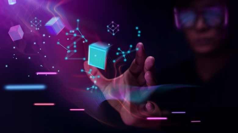 Man interacting with AR blocks