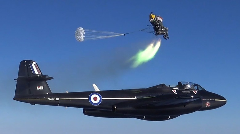 Test pilot ejecting from aircraft