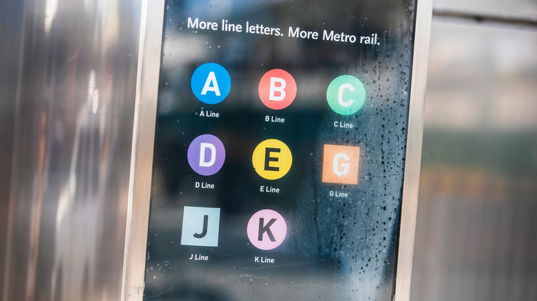 A Los Angeles METRO legend displays line letters and colors
