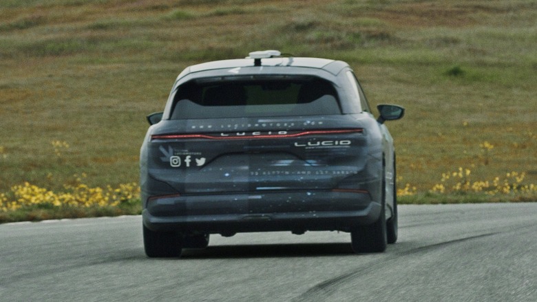 Rear Lucid Gravity on track