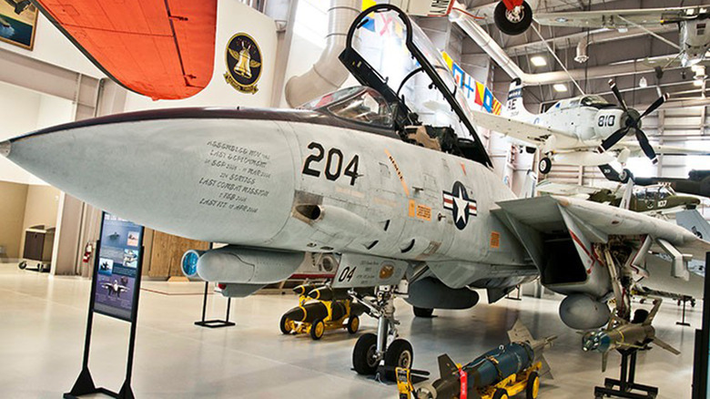 A decommissioned F-14D Tomcat on display at the National Naval Aviation Museum