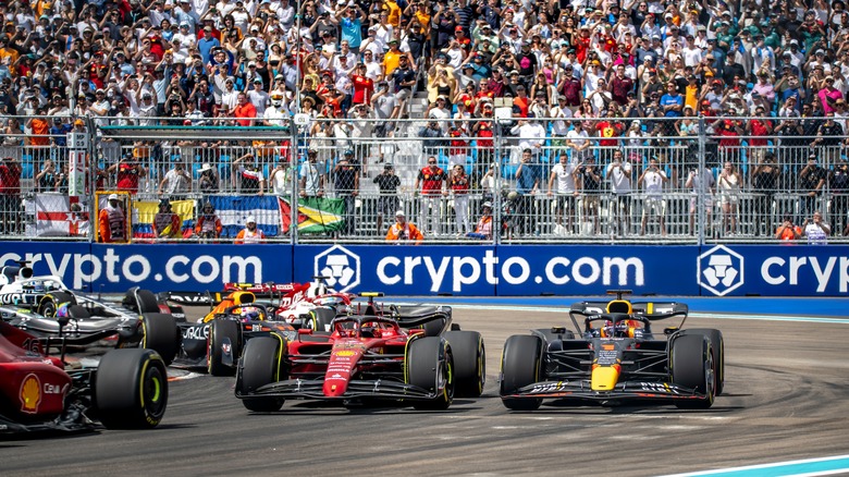 F1 cars mid-race