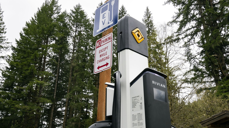 Rivian EV charger in Silver Falls State park