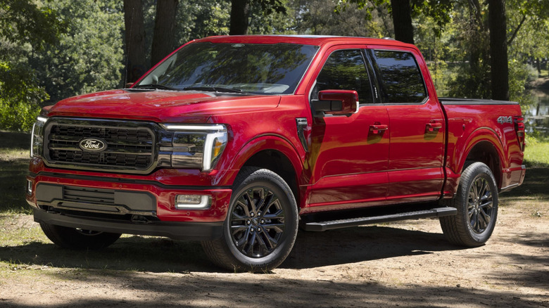 A parked red Ford F150