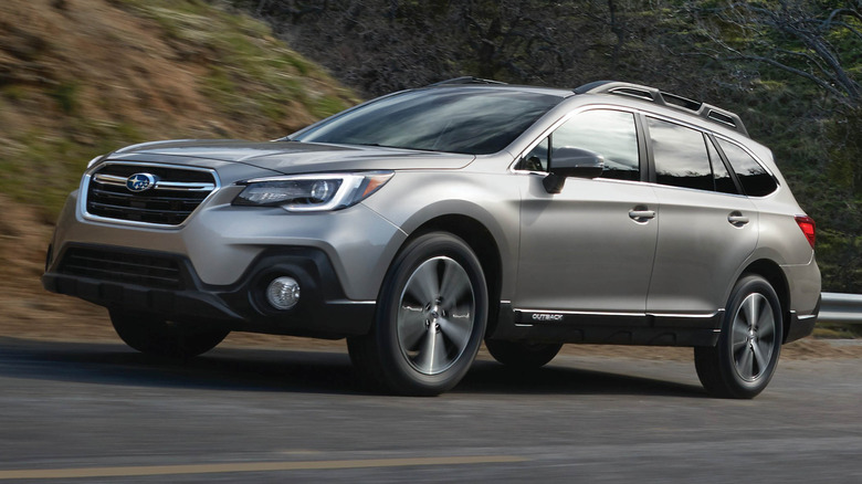 Front 3/4 action shot of a 2018 Subaru Outback