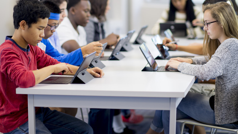 Children using iPads in classroom