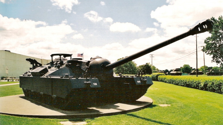 Front three-quarter view of the T28 at the Patton Museum