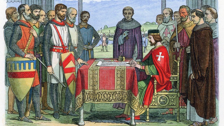 Rei João assinando a Magna Carta.