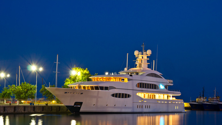 yacht on water at night