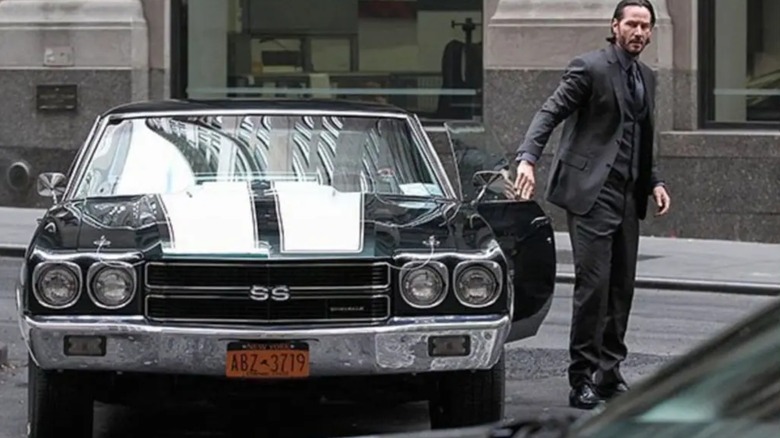 John Wick exiting his 1970 Chevelle SS 396 in "John Wick: Chapter 2"
