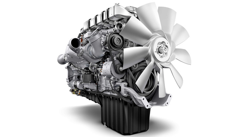 Detroit DD16 engine on white background