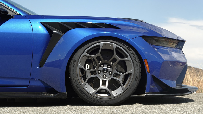 2025 Ford Mustang GTD front wheel and tire stanced in Track mode
