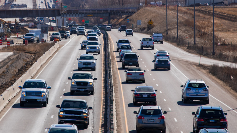 Traffic on highway Interstate 25 at the Loveland entry