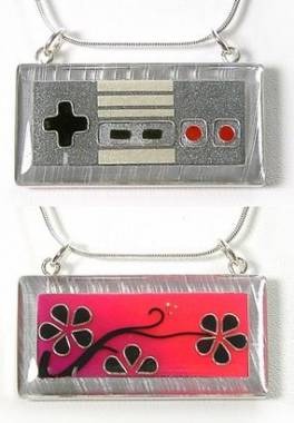 nintendo ds controller reversible necklace cherry blossom on reverse