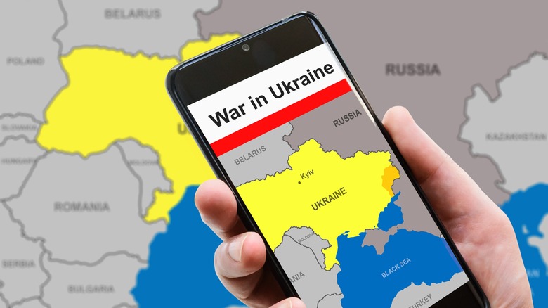 Phone with Ukraine map