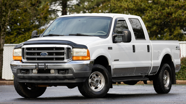 A white Ford F-250 Super Duty.
