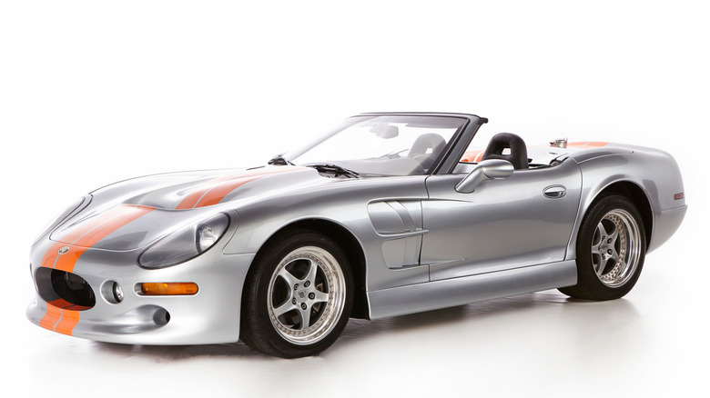 Front 3/4 view of Shelby Series 1 Roadster on white background in studio setting
