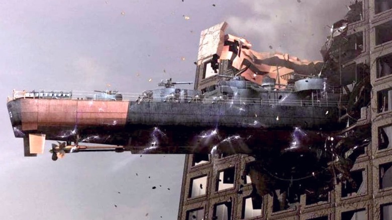 A navy vessel stuck inside a skyscraper in "The Philadelphia Experiment"