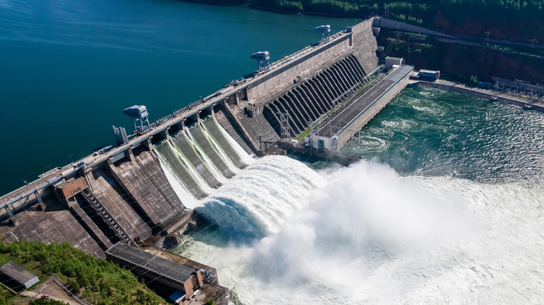 Aerial view of hydroelectric dam