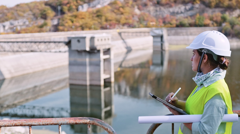 Person inspecting power plant