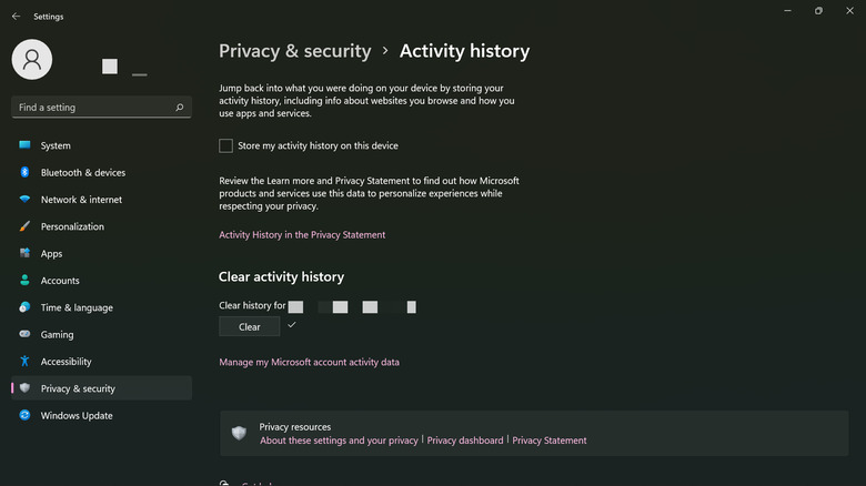 windows 11 activity history settings