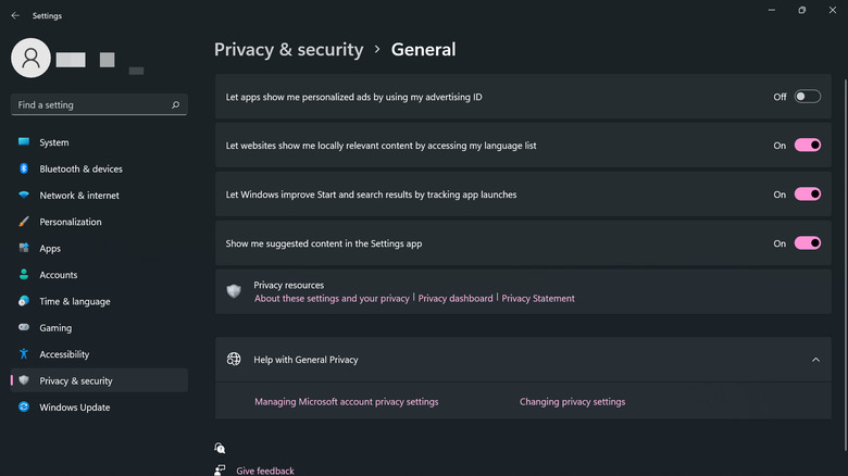 windows 11 personalized ads settings